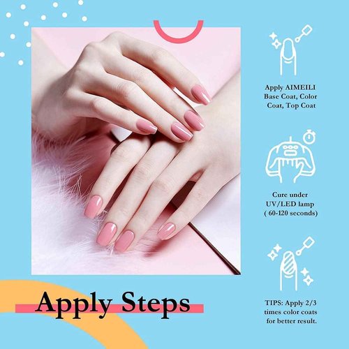 AIMEILI Hema-Free No Wipe Top and Base Coat Set, and Natural Sheer Pink Color Gel Set