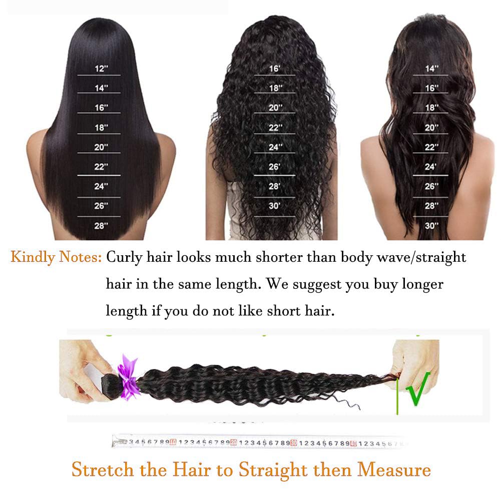 Water Wave Human Hair Bundles Brazilian Remy Water Wave Human Hair Bundles 10A Curly Human Hair 3 Bundles Unprocessed Human Hair Extension Double Weft Natural Color for Black Women 20 22 24inch