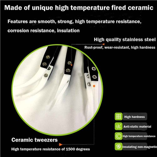 Utoolmart Straight Pointed Ceramic Tips Replaceable Heat Resistance Non-Conductive Heads for Ceramic Tweezers Black 2 Pairs