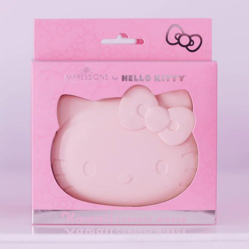 Impressions Vanity Hello Kitty Kawaii Compact Mirror with Touch Sensor Switch for Adjustable Brightness, Lighted Makeup Mirror with LED Lights and 2X Magnifying Mirror (Glossy Pink)