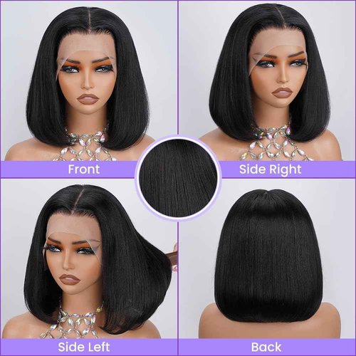 TONGMAY Bob Wig Human Hair 13x4 HD Transparent Lace Frontal Wigs for Women Glueless Short Straight Bob Lace Front Bob Wigs Pre Plucked with Baby Hair 180% Density Natural Black 10 Inch