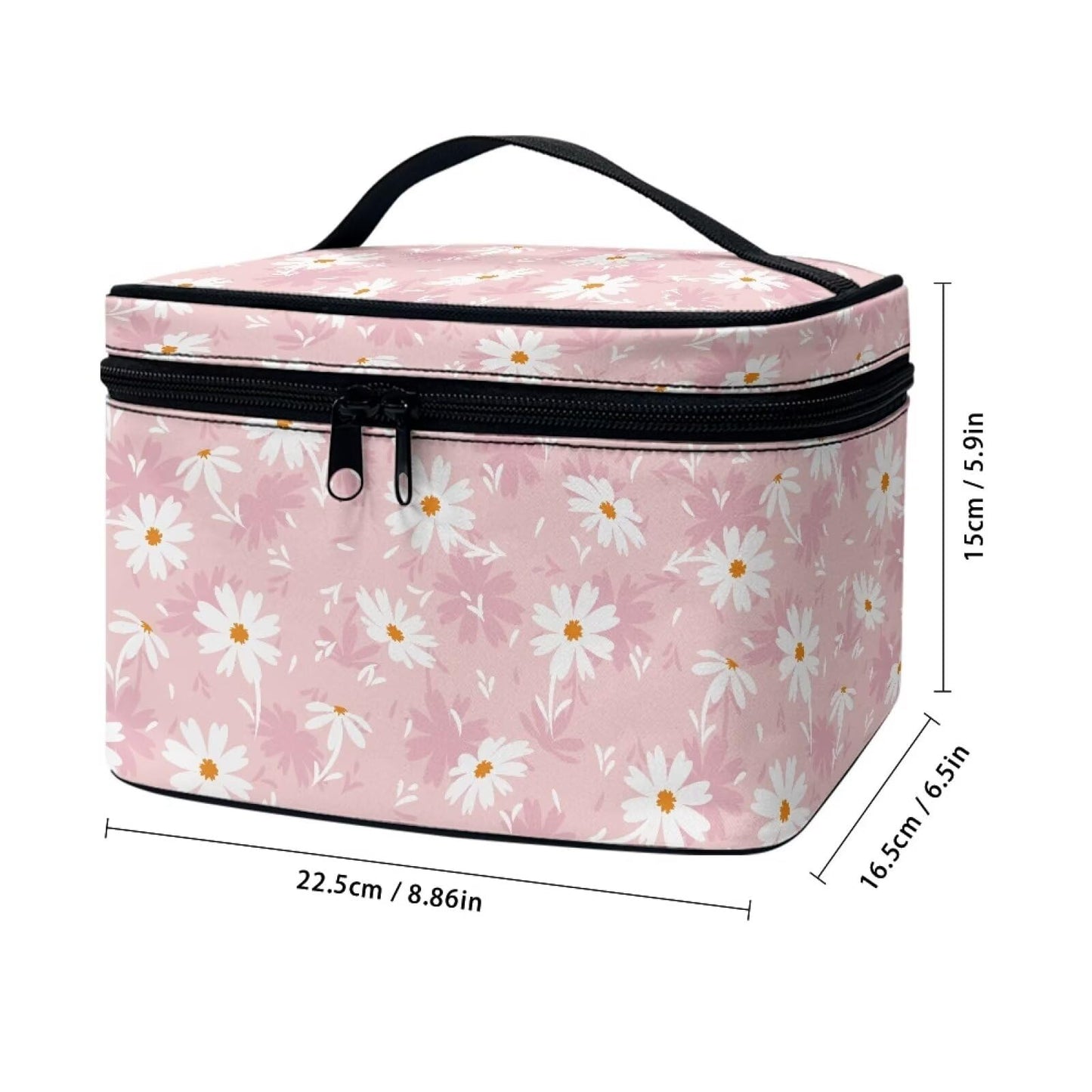 ELEDIZI Cute Pink Floral Makeup Bag Aesthetic Cosmetic Bags for Women Travel Toiletry Bag with Brush Holder Large Capacity Skincare Bag Portable Cosmetic Organizer Case Nice Gifts for Teenage Girls