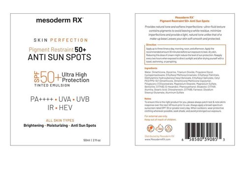 Mesoderm RX Pigment Restraint Anti Sun Spots Ultra High Protection Pigment Control-Protects Skin against Blue Light UVB, UVA, HEV, IR-Facial Sunblock, 50ml