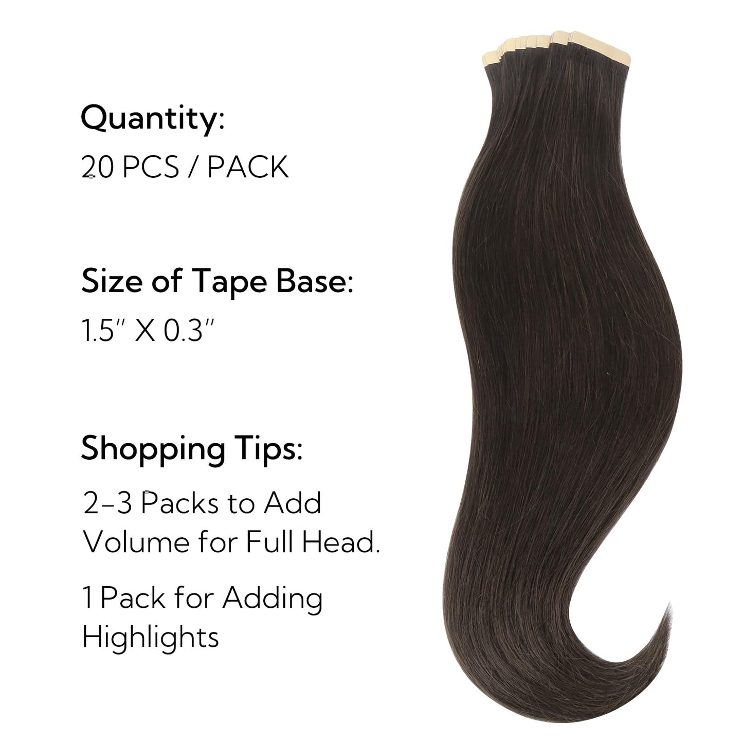 HOTBANANA Tape in Hair Extensions, 14 Inch 20pcs 50g Dark Brown Tape in Hair Extensions Human Hair Tape Hair Extensions Straight Remy Human Hair Tape in Extensions