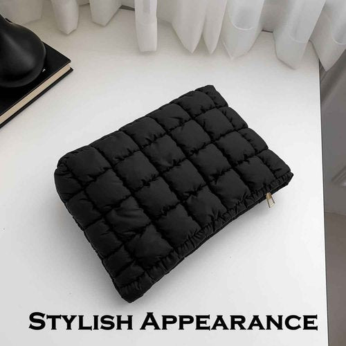 HFLZBRO Puffy Quilted Makeup Bag for Women, Cosmetic Bag, Travel Toiletry Organizer Pouch Clutch (black)