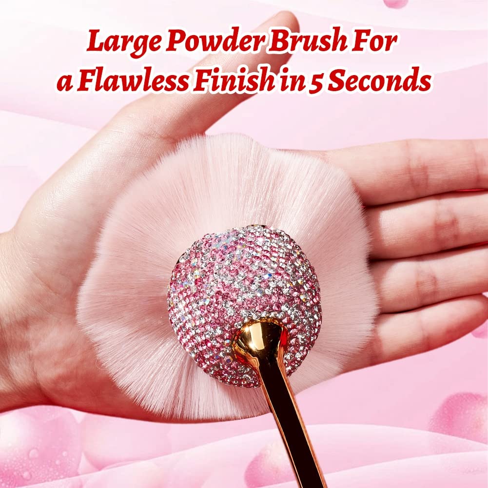 XhuangTech Bling Make Up Brush Crystal Makeup Travel Brushes Blusher Rhinestone Cover Foundation Highlight Blush Cosmetic Tools (Pink Rose)