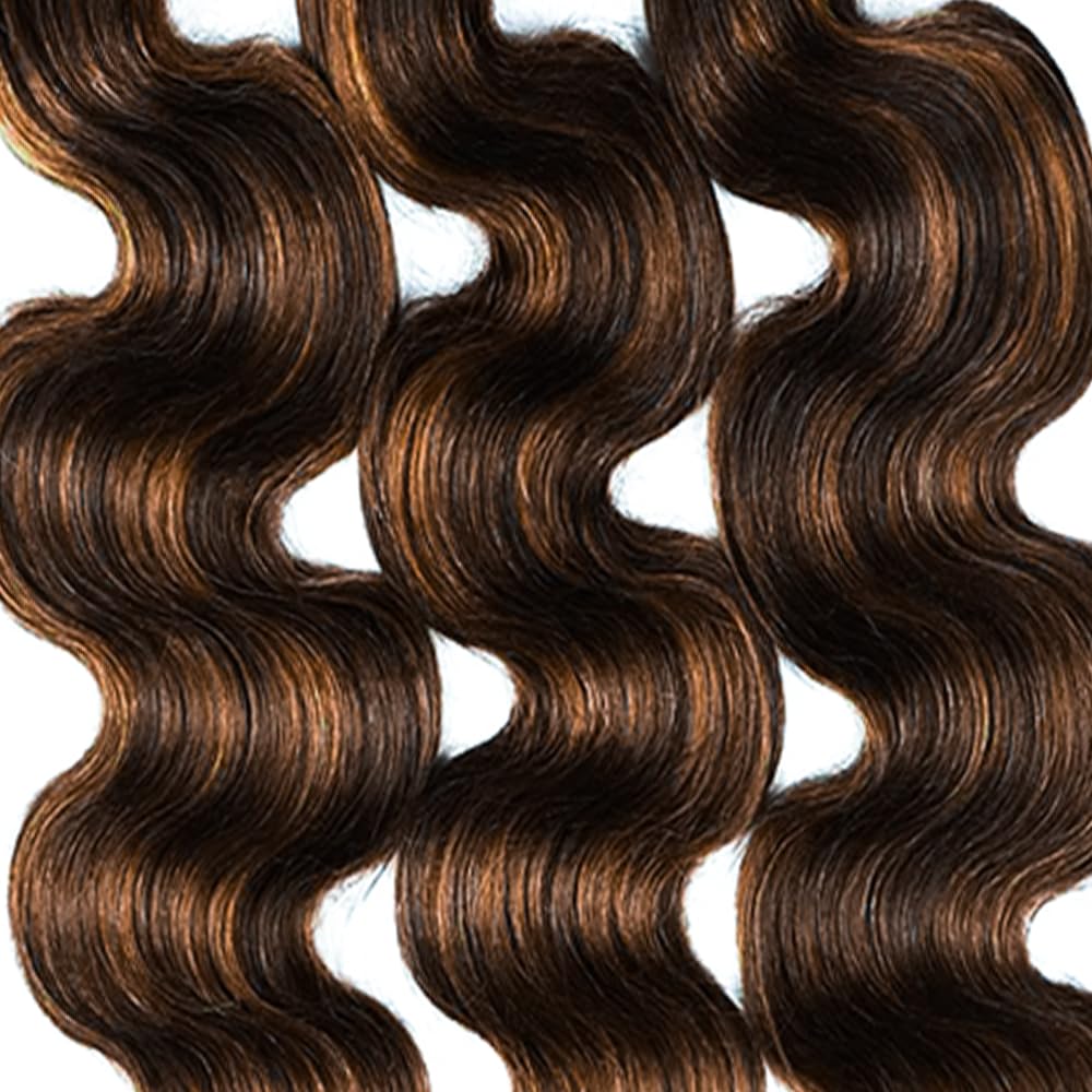 P1B30 Bundles Ombre Brown Body Wave Human Hair Bundles Highlight Body Wave Bundles Human Hair 3 Bundles 28 30 32 Inch Two Tone Black Mixed With Color 30 Bundles