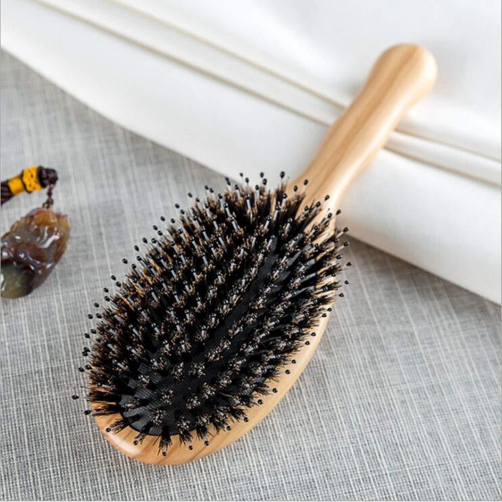 Wild Boar Bristle Hairbrush with Waxed Olive Wood Handle for Styling, Smoothing, Detangling Thick, Thin, Straight, Curly, Wavy, Dry, Damaged Hair to Women, Men, Kids, Giftbox Included