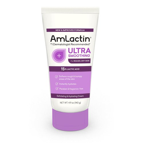 AmLactin Crepe Firming Cream - 12 oz Body Cream with 15% Lactic Acid - Exfoliator and Moisturizer for Crepey, Dry Skin & Ultra Smoothing - 4.9 oz Body & Hand Cream with 15% Lactic Acid
