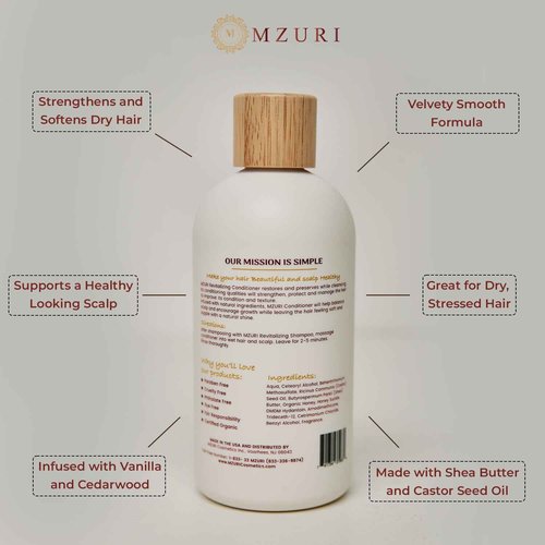 MZURI Revitalizing Conditioner with Shea Butter, Vanilla, & Cedarwood, Moisturizing, Hydrating, and Deep Conditioning Treatment for Frizzy, Dry, Hair, Restorative Leave-In Formula - 16 Fl. Oz