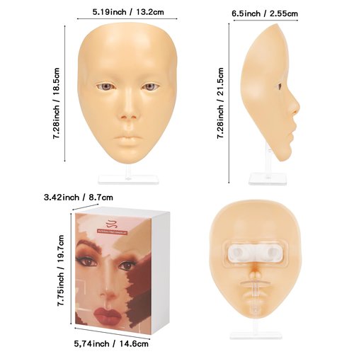 Bueuo Makeup Practice Face, 5D Reusable Silicone Make up Practice Board Mannequin Face with Makeup Brushes Sponge Set and Eyeshadow Board Kit for Emerging Artist, Girl's Gift, Yellow