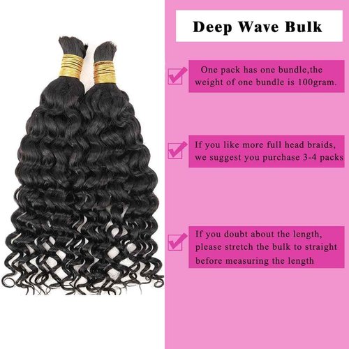 Misoun Human Braiding Hair for Boho Braids 16inch Water Wave Bulk Human Hair Extensions for Braiding Curly Loose Deep Wave Bulk 1 Bundle 100g No Weft Natural Black