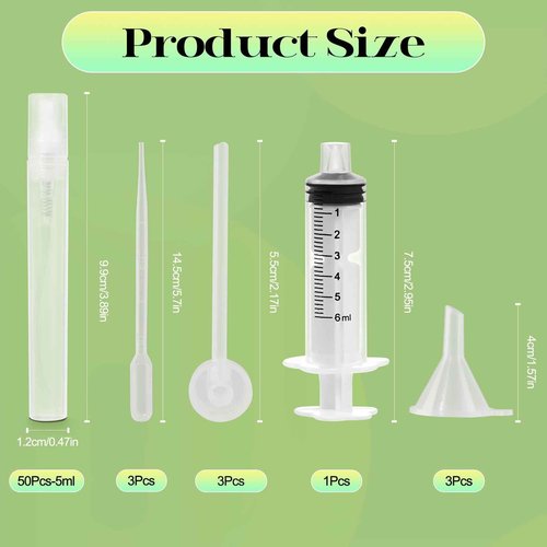 Cotchen 50Pcs Mini Spray Bottle 5ml, Small Travel Perfume Bottle Refillable with 10 Tools, Clear Plastic Small Atomizer Empty, Fine Mist Perfume Sample Spray Bottle for Travel Essential Oil Perfumes