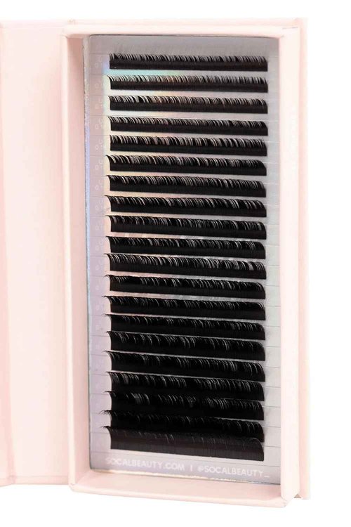 U Curl Mixed Lash Trays by SoCal Beauty – Faux Mink Eyelash Extensions (4–18mm) – 20 Rows per Tray, Color-Coded, Aluminum Backing & Window View – Premium Eyelash Extensions