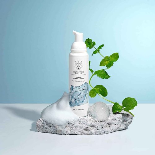 Snow Fox Skin Care Cooling Foam Cleanser – SLS-Free Face Wash with Organic Aloe Vera & Peppermint Water – Gentle, Non-Drying Formula for Oily, Combination & Sensitive Skin – 5oz
