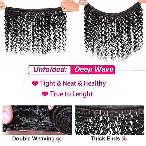 Deep Wave Bundles Human Hair Water Wave 3 Bundles 20 22 24 Inch Wet and Wavy 12A Brazilian Virgin Ocean Wave 100% Unprocessed Curly Weave Human Hair Bundles Natural Color