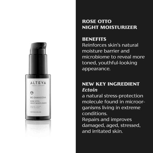 Alteya Organics Night Moisturizer Certified Organic Skin Care 1.7 Fl Oz/50 mL Bio Damascena Award-Winning Face Cream With Organic Bulgarian Rose Oil Hydrating, Toning and Rejuvenating
