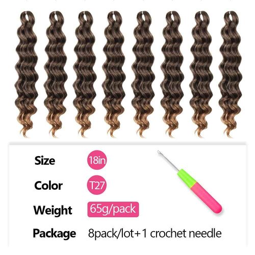 Niseyo NU Ocean Wave Crochet Hair 18 Inch 8 Packs Soft Deep Twist Crochet Braids Synthetic Wavy Braiding Hair Extensions (T27 Ombre Honey Blonde)