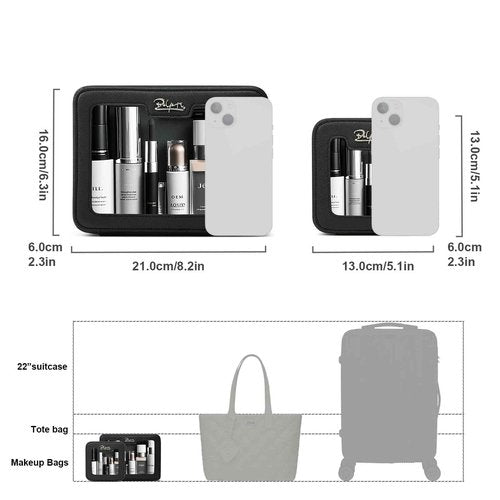 Clear Makeup Bag Cosmetic Case: Small Make up Bags for Purse - TSA approved Toiletry Bag for Women - Waterproof Travel Pouch with Zipper - Cute Makeup Organizer Skincare Bag for Car (Black)
