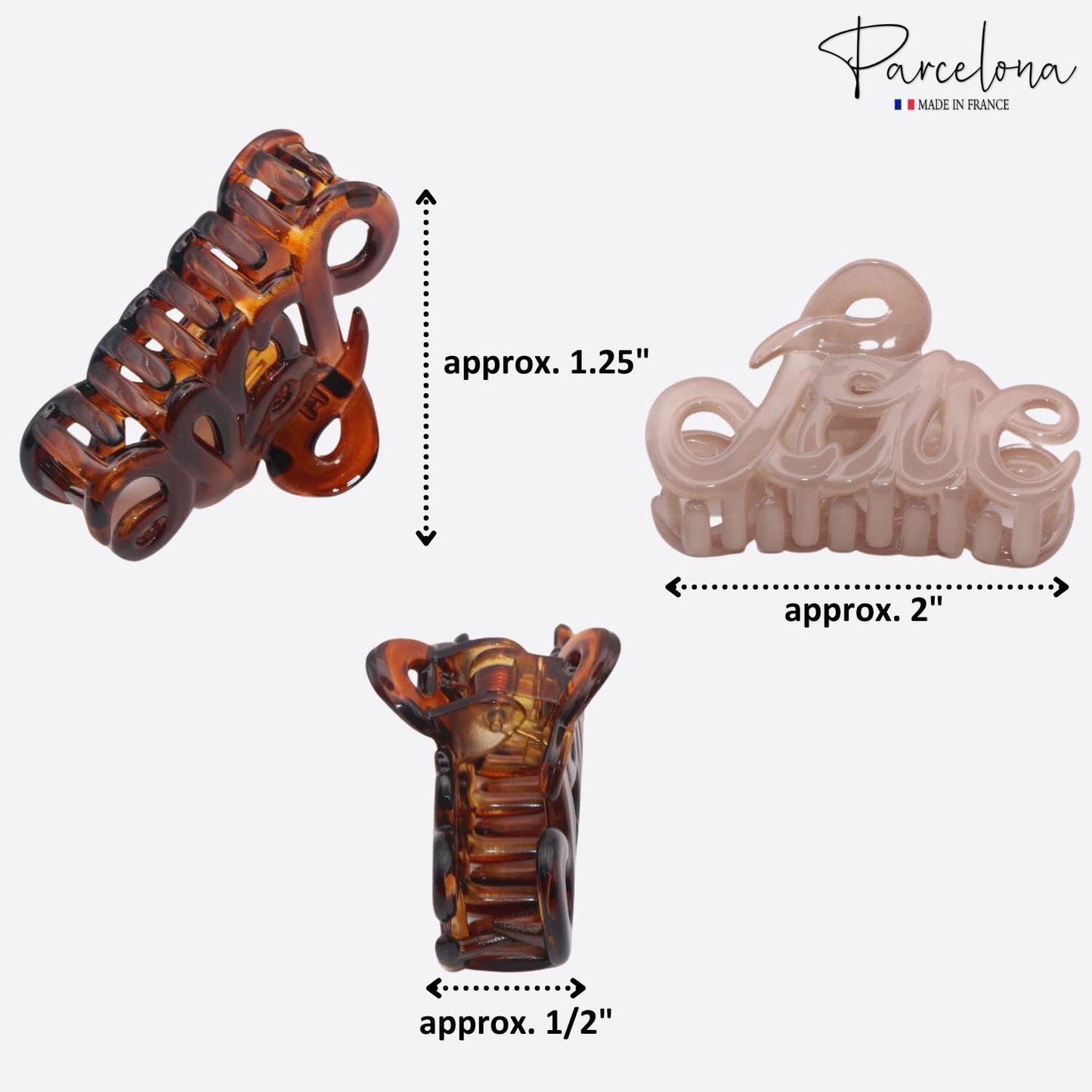 Parcelona French Love Small 2" Blush Pink and Tortoise Shell Celluloid Set of 2 Claw Clips Covered Spring Durable Fashion Hair Styling Clips Women Hair Accessories Girls Hair Clips, Made in France