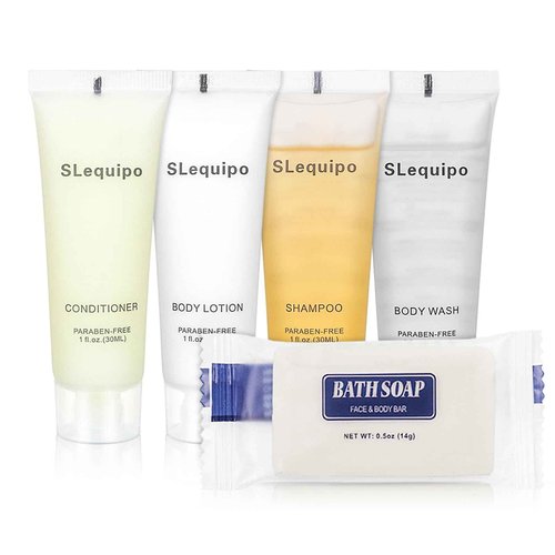 5-IN-1 Hotel Soaps and Toiletries Bulk Set: 50 Pcs - 5-Piece Set: 10 Hotel Bar Soap 0.5oz, 10 Shampoo, 10 Body Wash, 10 Body Lotion, 10 Conditioner - Mini Guest Toiletries