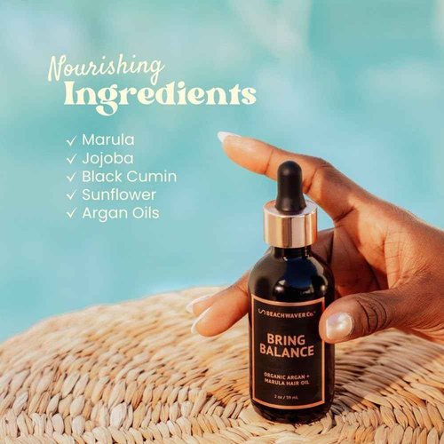 The Beachwaver Co. Bring Balance Organic Argan & Marula Hair Oil (2 Oz) | Vegan, Fragrance-Free Hair Oil Treatment | Only 5 Ingredients: Marula, Jojoba, Black Cumin, Sunflower & Argan Oils