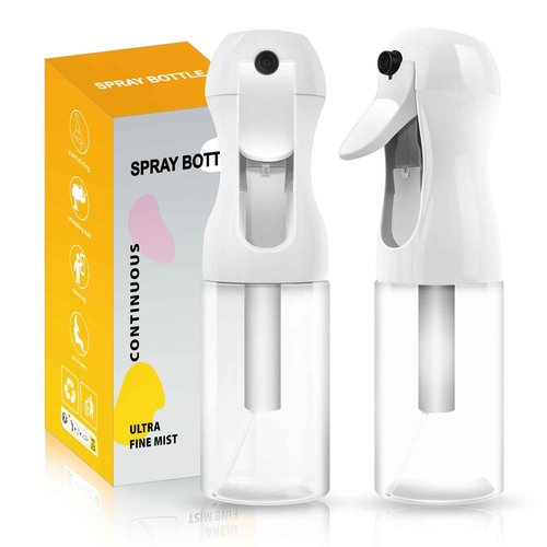 AMOMELA 2Pcs Continuous Spray Bottle For Hair,Ultra Fine Refillable Water Mister for Hair Styling, Plants, Cleaning, Salon, Misting & Skin Care（200ml/6.8oz Clear） (200ML 2PACK)