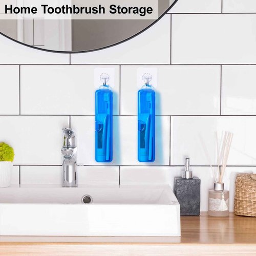 Yeeco Toothbrush Case 2 Pack, Transparent Dark Blue Travel Case, Plastic Holder, 7.87 x 1.85 x 1.18 inches Portable