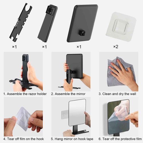 Jobsonslates Shower Mirror Fogless for Shaving, Fogless Mirror for Shower with Razor Holder, NO-Drilling & Removable, Shatterproof & Waterproof with 2 Adhesive Hooks