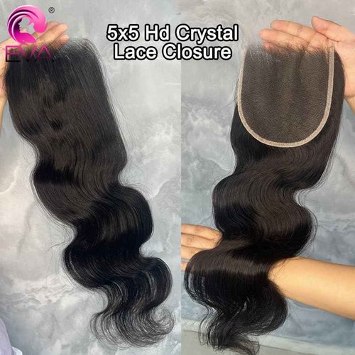 SKINLIKE Real HD Lace Frontal Human Hair Pre Plucked Natural Hairline Invisible Closure Ultra Thin Swiss HD Lace Bleach Knots Closure Human Hair with Baby Hair (5x5 Hd Body Wave, 14 inch)
