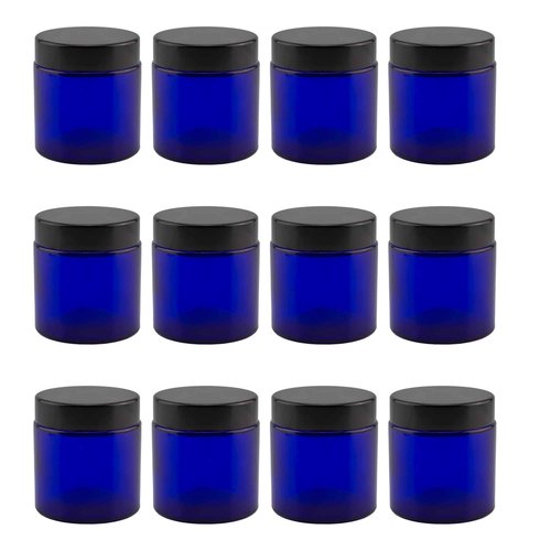 Cornucopia Brands 4-Ounce Cobalt Blue Glass Straight Sided Cosmetic Jars (Pack of 12) 120 ml. Capacity, BPA-Free Lids