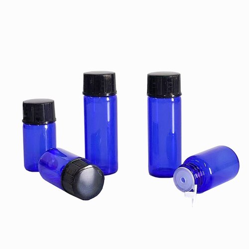 PYAWI 36Pcs Cobalt Blue Glass Bottles For Essential oils 5ml, Empty Refillable Vials Sample Bottles, with Orifice Reducers and Black Caps ﻿ (5ml)