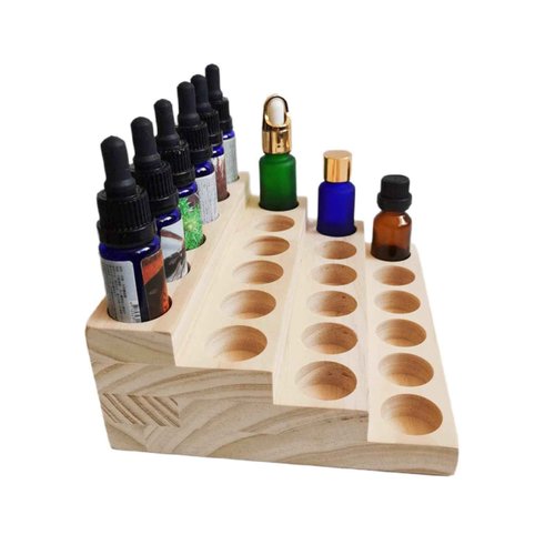 LONG TAO Essential Oil Display Stand 4 Tier Essential Oil Holder Solid Wood Essential Oil Rack for 24 Bottles Tabletop Display Holder Bottle Organizer for 5-20ml Bottles Display for Essential Oils