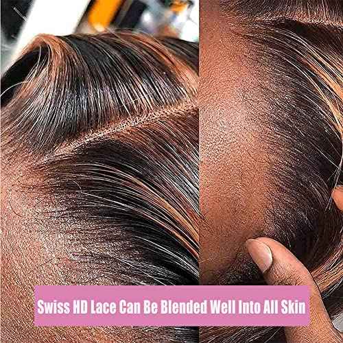 Highlight Ombre Lace Front Wig Human Hair Pre Plucked 1B/30 Black Brown 13x4 HD Lace Frontal Wigs Deep Wave Honey Blonde Human Hair Wigs for Black Women 180% Density 22 Inch