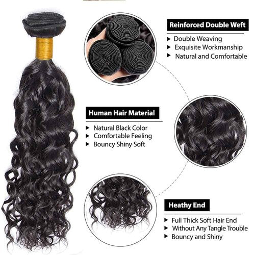 #1B Human Hair Bundles Water Wave Bundles 14 16 18 Inch Unprocessed Brazilian Virgin Hair Weave 3 Bundles Human Hair Extensions Natural Color Bundle 50 Grams Per Bundle For Woman