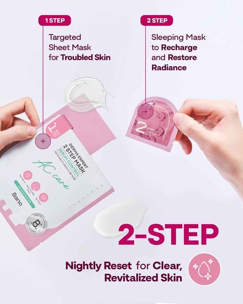Bano Derma Expert 2 Step Sebum Control Face Mask – 2 in 1 Soothing Sheet & Sleeping Mask with Salicylic Acid, Niacinamide & Hyaluronic Acid | Support Glow for Glass Skin | Korean Skincare | 7 Sheets