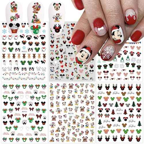 Christmas Cute Nail Art Stickers - 3D Self Adhesive Cartoon Nail Decals - Kawaii Design - 6 Sheets