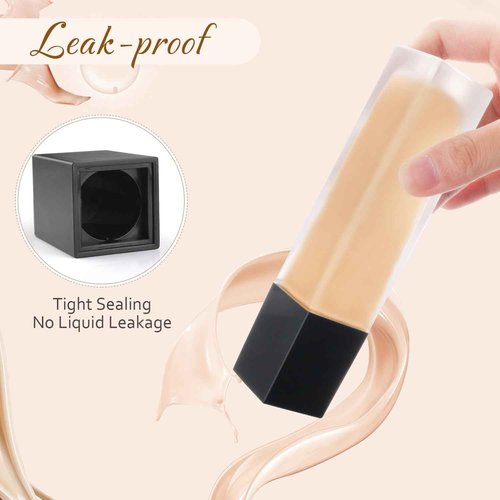 BOSMIOW 4Pcs 60ml/2oz Frosted Glass Liquid Foundation Bottle,Clear Square Lotion Pump Bottles,Matte Glass Cosmetic Cream Dispenser Bottle,Travel Essential Oils Emulsion Essence Container