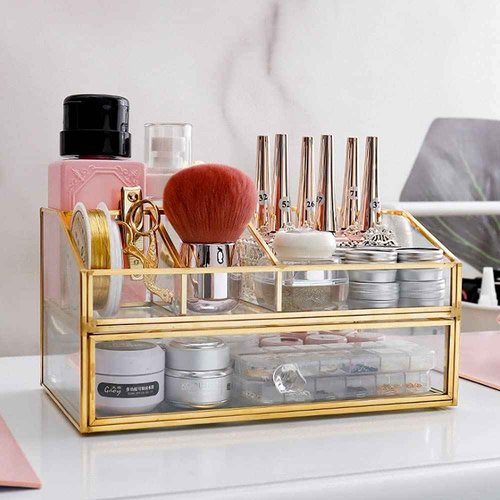 L-Lei Cosmetics Storage,Clear Glass Makeup Brush Holder, Cosmetic Storage for Holding Brushes Nail Polish Lipstick, Dresser Desktop Decorative