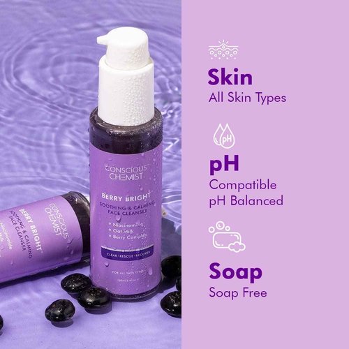 Conscious Chemist® Niacinamide Face Wash | 100ml | Pore Refining Brightening Cleanser for Women & Men with BlueBerry & AcaiBerry Extracts, Bright Clear Skin, Cruelty Free, All Skin Type - Berry Bright