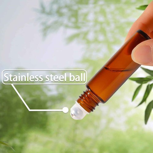StellaCare Roller Bottles for Essential Oils,10ml Empty Glass Perfume Bottle with Stainless Steel Roller Balls, Opener,Droppers,Labels,48 pack Roll on Bottles