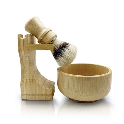 Kikc Men's Shaving Kit with Natural Boar Bristle Shaving Brush, Pure Bamboo Shaving Brush Stand with Bowl | Complete Wet Shaving Set for Smooth & Luxurious Shave