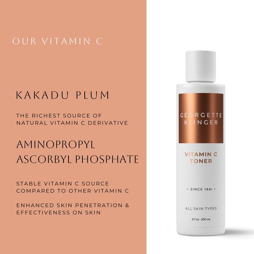 Vitamin C Toner - Revitalizing Face Skin Brightener with Kakadu Plum, Aloe Vera, and Witch Hazel: Reduces Sun Spots, and Age Spots While Cleansing Pores - 6.7 oz by Georgette Klinger
