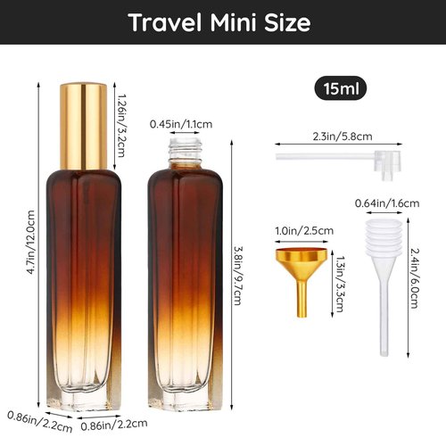 Segbeauty 0.5oz Mini Perfume Atomizer, 2pcs Empty Glass Perfume Spray Bottles, 15ml Refillable Travel Bottle for Fragrance, Cologne Atomizer Sprayer with Refill Tool, Cologne Sprayer Bottle