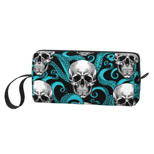 JKJOJIA Skull Octopus Makeup Bag Organizer Small Cosmetic Bags Portable Travel Toiletry Bag With Handle Simple Accessories Storage Zipper Pouch For Women Girl