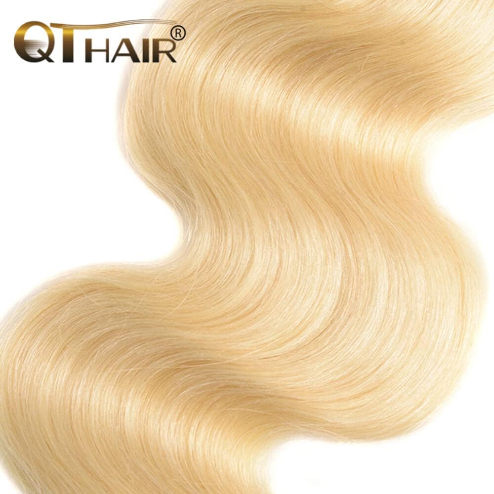 QTHAIR 14A #613 Honey Blonde Body Wave 13x4 Lace Transparent Lace Frontal Brazilian Body Wave Human Hair 12 inch Pre-plucked 100% Human Hair for Black Women