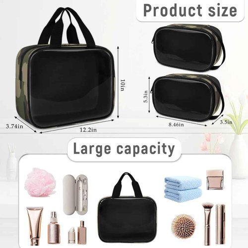 PATTERNFUL Clear Makeup Bag for Women Men, 3Pcs Transparent Cosmetic Bags Waterpoof Toiletries Set Portable Toiletry Bags with Zipper for Travel Bathroom(Camouflage)