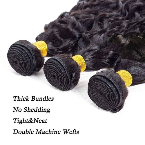 #1B Human Hair Bundles Water Wave Bundles 14 16 18 Inch Unprocessed Brazilian Virgin Hair Weave 3 Bundles Human Hair Extensions Natural Color Bundle 50 Grams Per Bundle For Woman