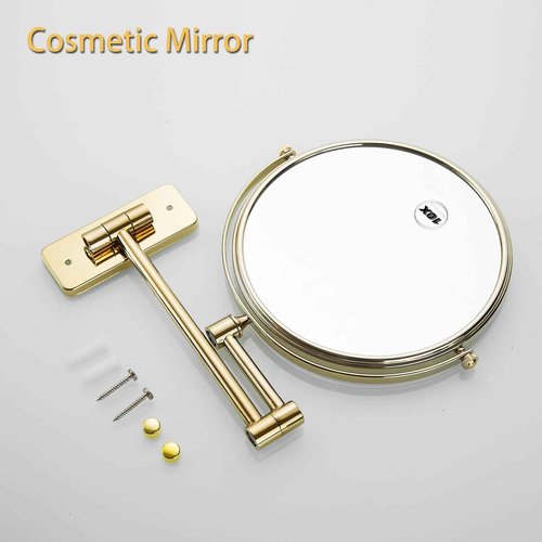 AIREMOEN Gold 1x10x Double Sided Magnifying Bathroom Makeup Mirror 360 Degree Swivel Mirror Adjustable Telescopic Arm Wall Mount 8 Inch Non-Illuminated Beauty Mirror Shaving Mirror（Square Base）
