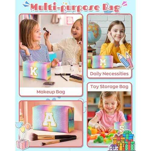 Christmas Gifts for Grandkids, Birthday Gifts for 4 5 6 7 8 9 10 11 12 Year Old Girl, Initial Makeup Toiletry Bag, Stocking Stuffers for Kids, Kindergarten Graduation Gifts, Cute Trendy Stuff